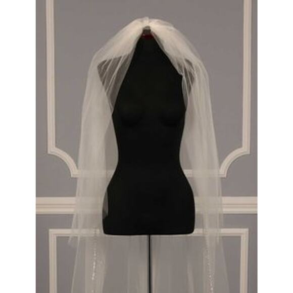HOMA BRIDAL Veil Cathedral Beaded Crystals Diamond White Long 2 Layer 96L NWT - Picture 7 of 8